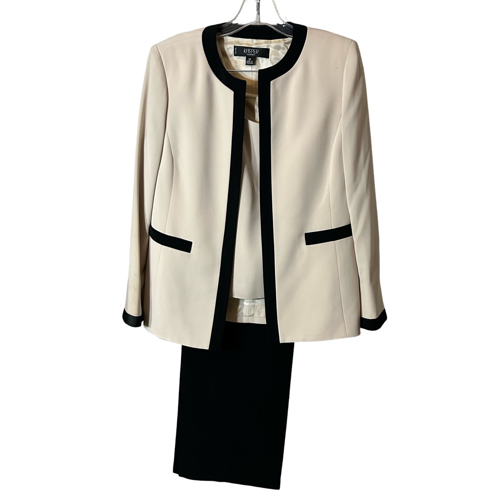 Brand New 3pc Kasper Cream And Black Suit Fully Lined